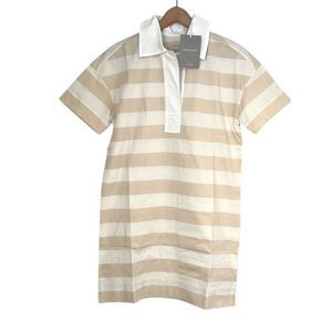 Everlane Shirt Dress Woman’s Size XS Striped Polo Organic Cotton Neutral Beige